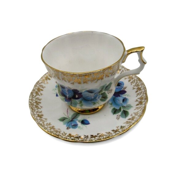 WINDSOR Blue Floral Teacup and Saucer England Vintage - Picture 2 of 11